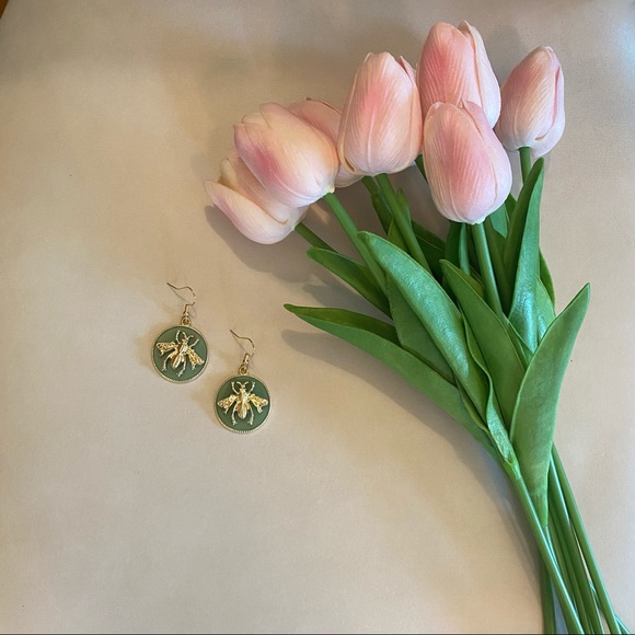 NWT Honey Bee Earrings | Gold + Emerald Green - Picture 15 of 16